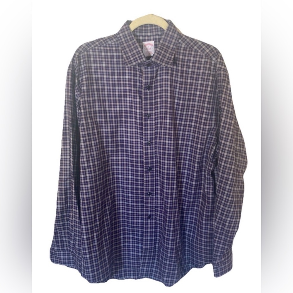 Brooks Brothers men’s blue plaid button up casual shirt size large